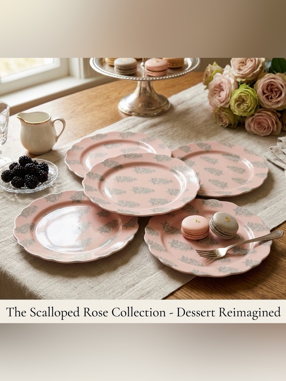 Scalloped Rose Pink Dessert Plates - Set of 4